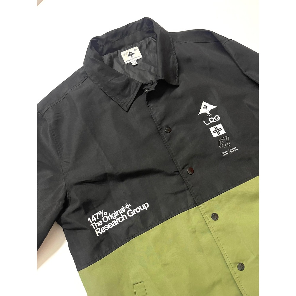 LRG Lifted Research Group Coaches Jacket Mens Medium Black Green Y2K Streetwear